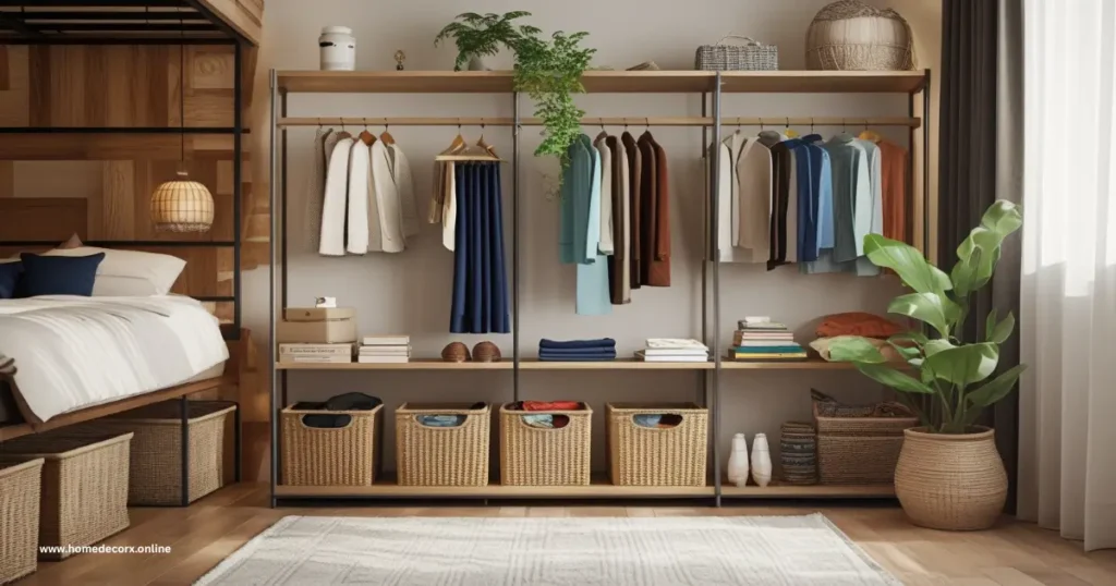 Including storage systems helps create a neat bedroom environment