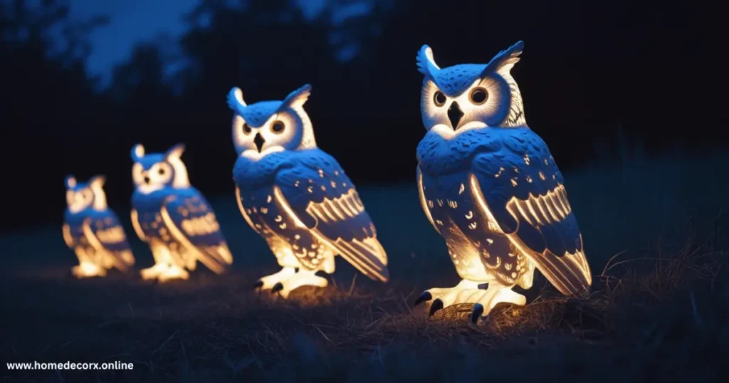 Light-up Owl Decoys at Night
