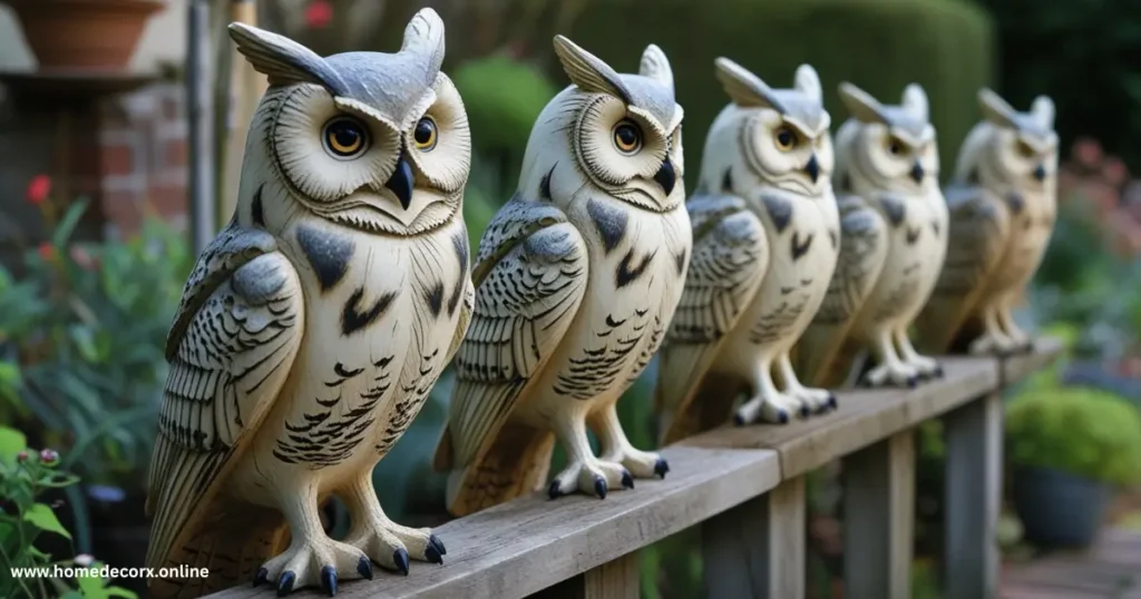Owl Decoys and Garden Birds