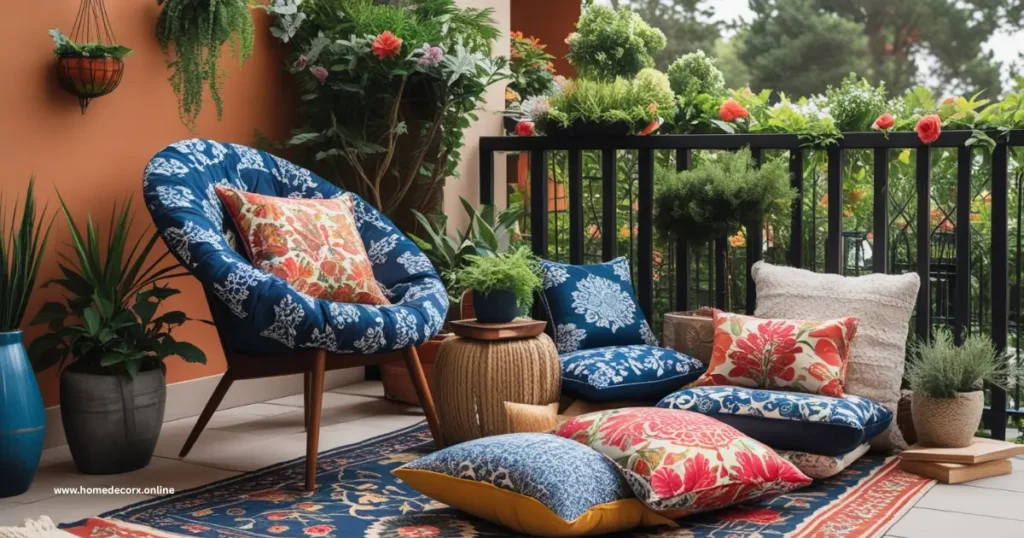 Place outdoor cushions on your balcony seats and floor to enhance personal comfort