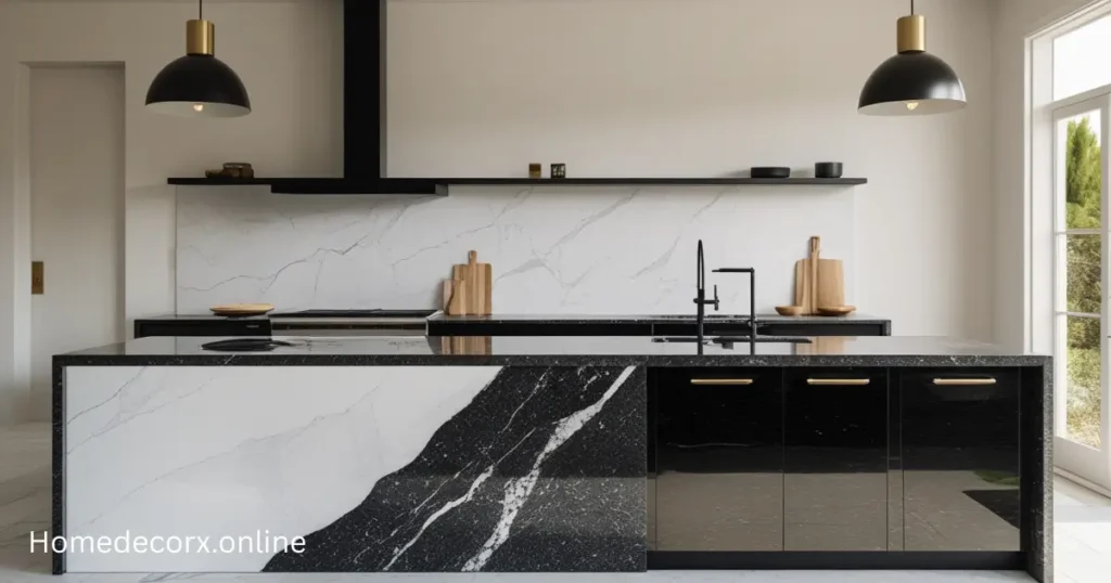 In a white marble or black granite combination alternative.